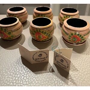 April Cornell Napkin Rings Set Of 6 Hand Painted Pink Round Wood Holders